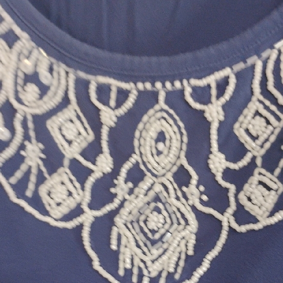 Lands' End Blue Beads Embellished Tank 100% Cotton Top Size M- Casual Coastal - Picture 7 of 11